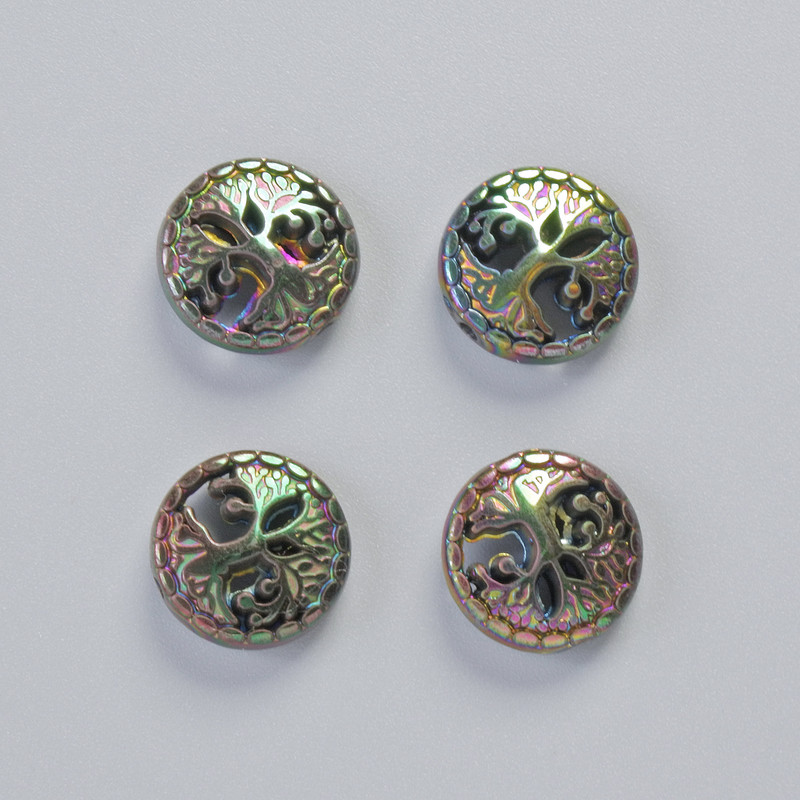 Koralik hematytu «Drzewo» w kolorze kameleonowym, średnica 12,5×4,5 mm ± (4 szt.)