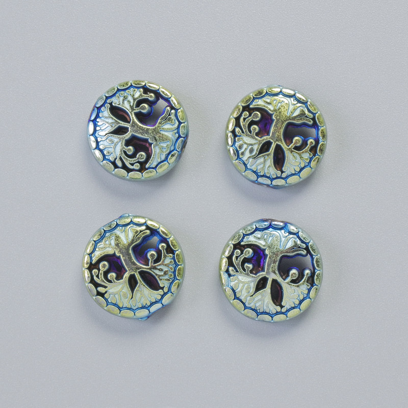 Koralik hematytowy «Drzewo» kolor kameleon, średnica 12,5×4,5 mm ± (4 szt.)