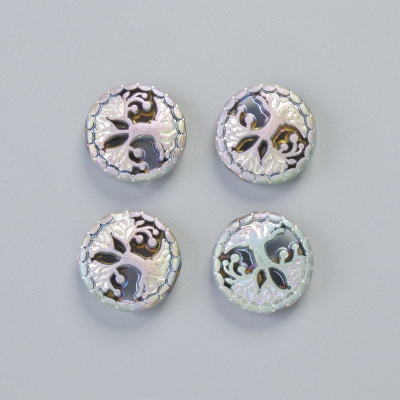 Koralik hematytu „Drzewo” matowy, kameleonowy odcień, średnica 12,5×4,5 mm ± (4 szt.)