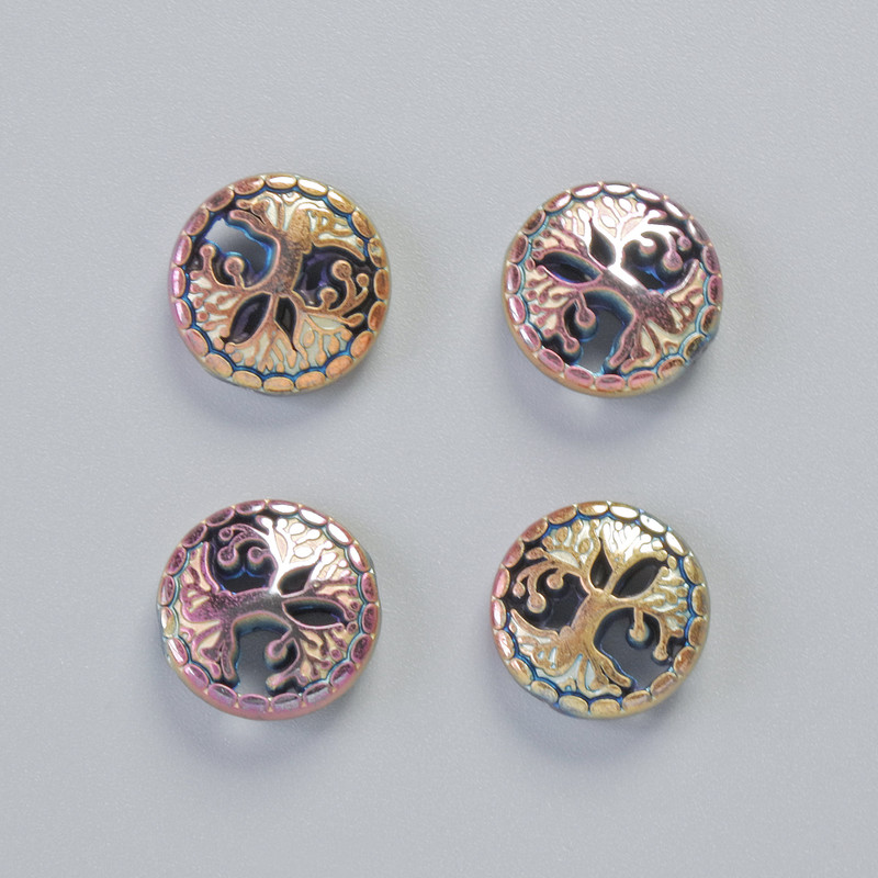 Koralik hematytu „Drzewo” w kolorze kameleona, średnica 12,5×4,5 mm +/- (4 szt.)