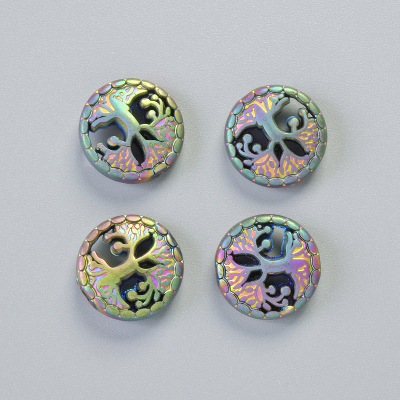 Koralik hematytowy 'Drzewo' w kolorze matowego kameleona, średnica 12,5×4,5 mm +/- (4 szt.)