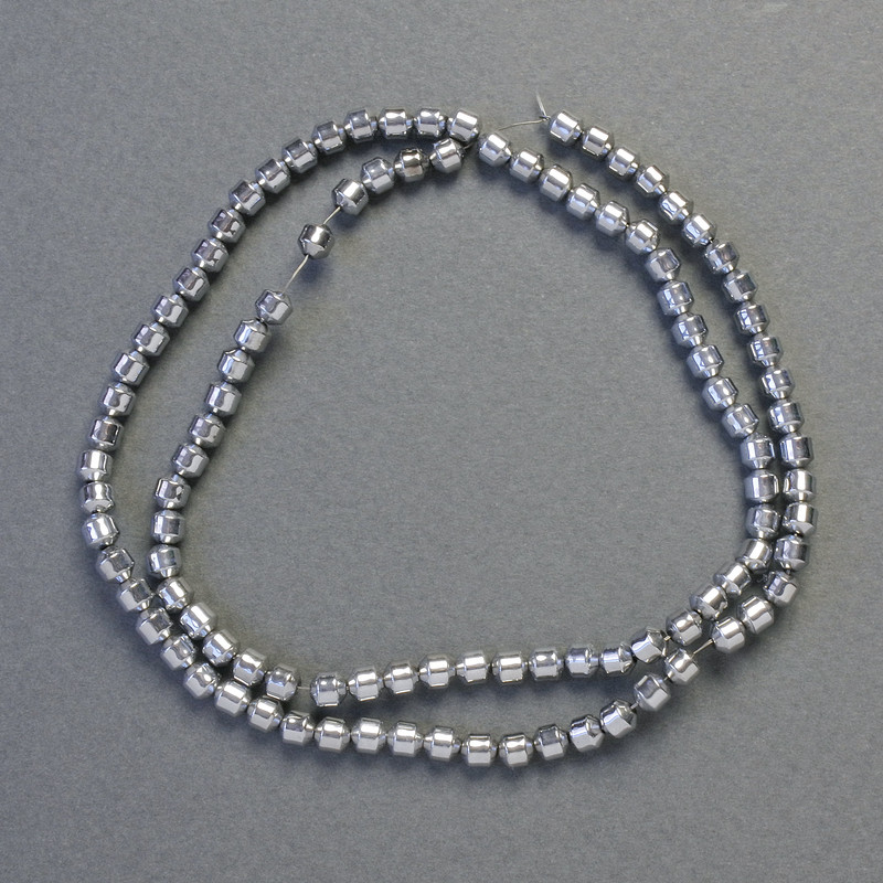 Koraliki hematytu cylindryczne, kolor srebrny, średnica 4×4 mm, długość 42 cm