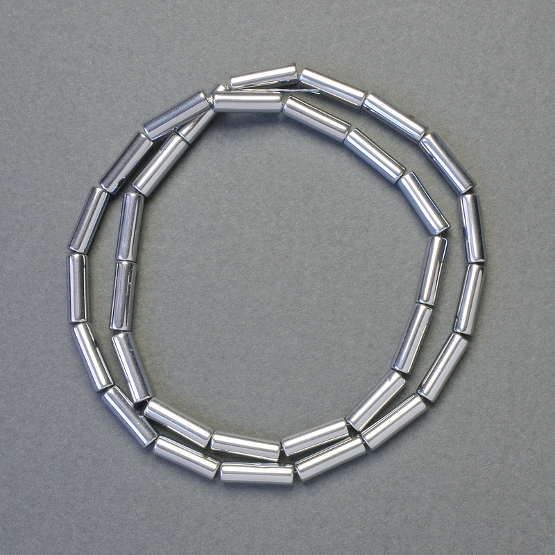 Koraliki hematytu cylindryczne, kolor srebrny, średnica 12×4 mm, długość 42 cm, sznurek