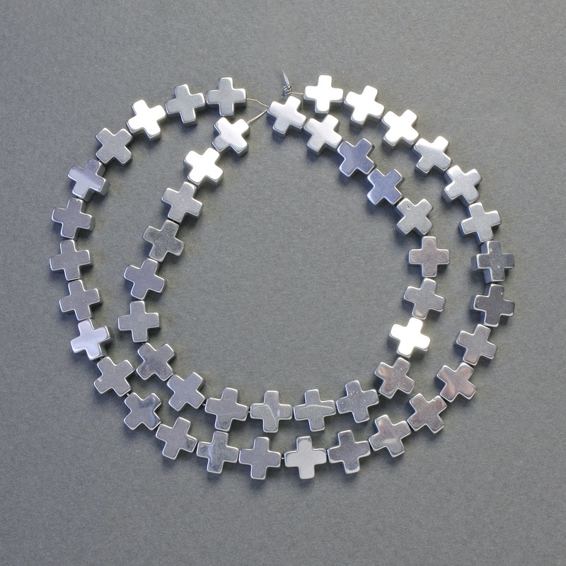 Koraliki hematytu w kształcie krzyży, kolor srebrny, o średnicy 8×8 mm, długość 41 cm