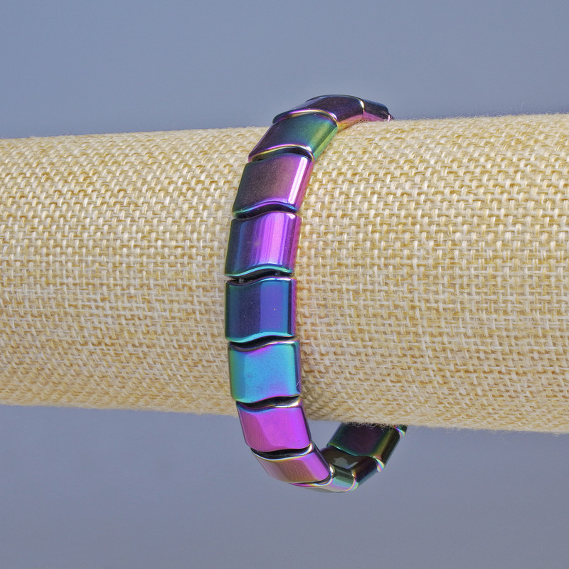 Bransoletka z hematitu w kolorze benzyna-fala, średnica 12×10 mm, długość 18 cm ±, elastyczna