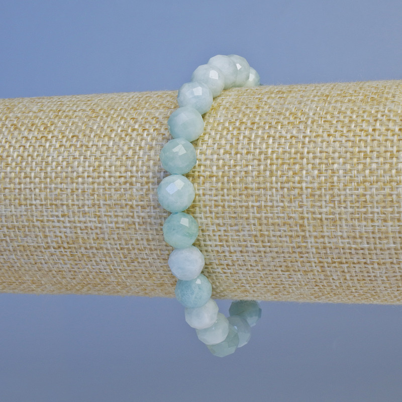 Bransoletka z akwamarynu, naturalny kamień, fasetowana kulka 8 mm, długość 18 cm, stretch