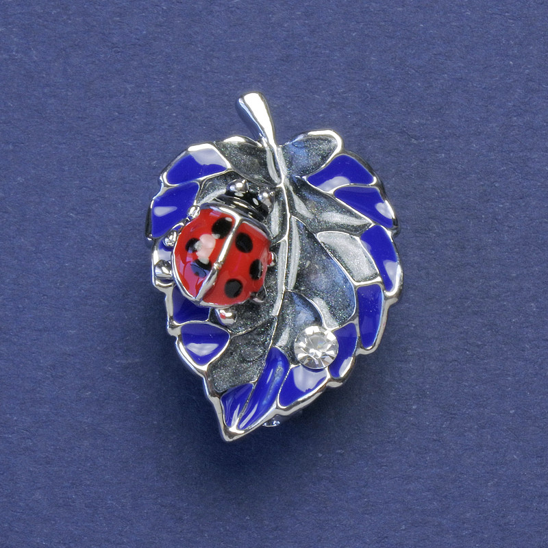 Broszka «Biedronka» żółto-niebieska emalia, kolor metalu: srebro, 17×24 mm+