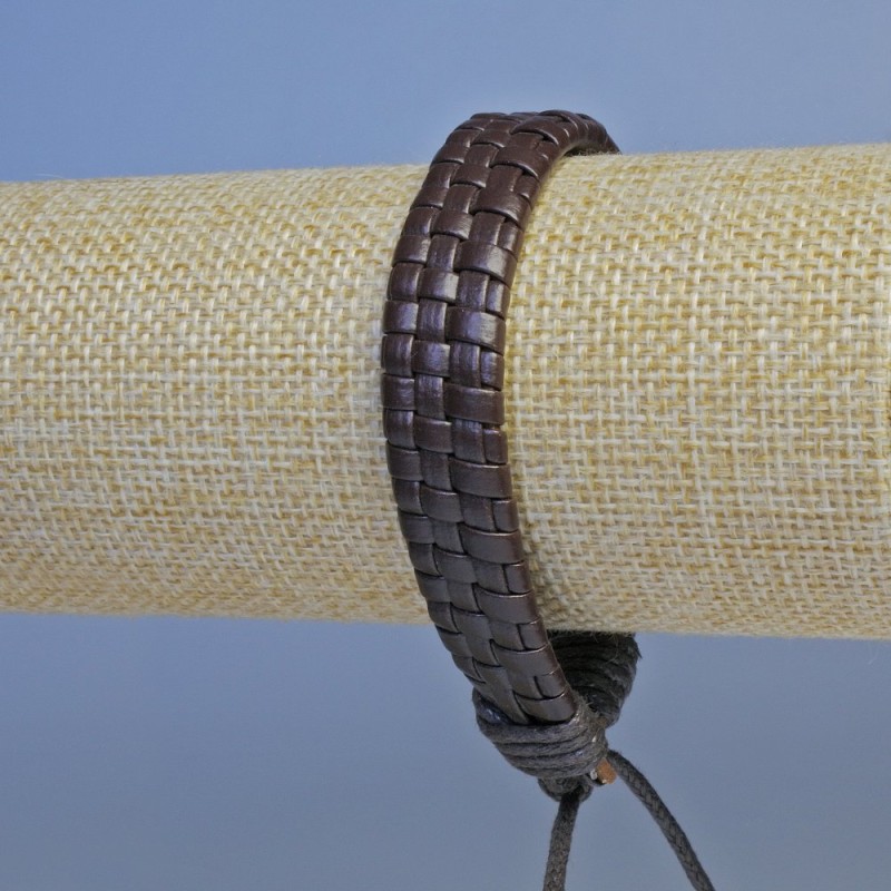 Bransoletka dla mężczyzn z brązowej eko-skóry, regulowana, obwód 18–24 cm