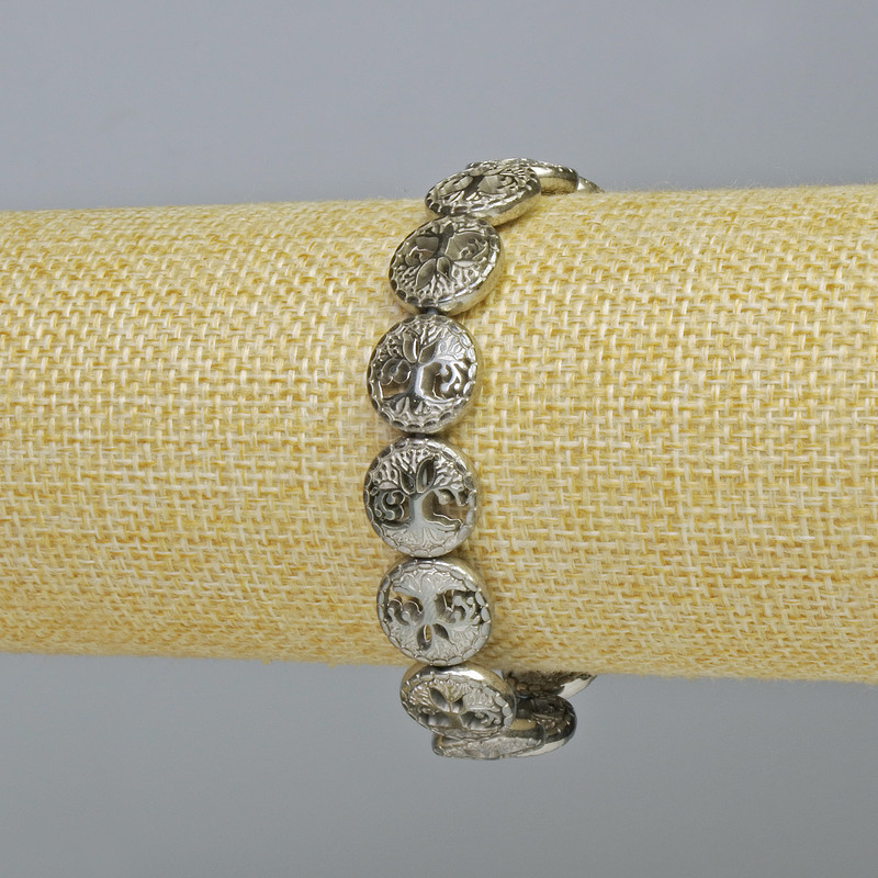 Bransoletka z hematytu «Drzewo» w kolorze srebrzystym, średnica 12,5×4,5 mm, długość 18 cm ± (rozciągliwa)