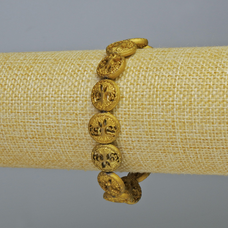 Bransoletka hematytowa „Drzewo” w kolorze matowym złotym, średnica 12×4,5 mm, długość 18 cm +/- (rozciągana)