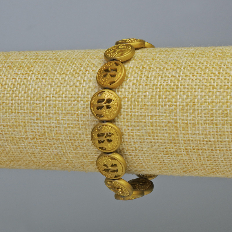 Bransoletka hematytowa «Drzewo» kolor matowo złocisty, średnica 12×4,5 mm, długość 18 cm ± (elastyczny)