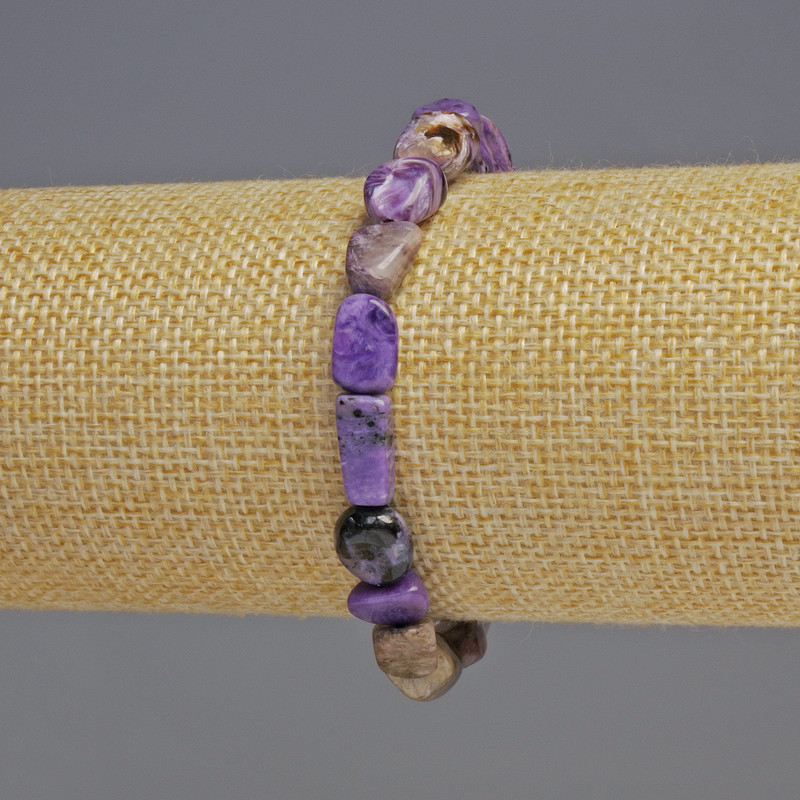 Bransoletka z charoitem, naturalny kamień, fasetowane koraliki, średnica 8×8×5 mm, długość 18 cm, elastyczna