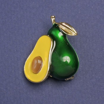 Broszka-wisiorek Awokado, zielona i żółta emalia, kolor złota, 30×23 mm+