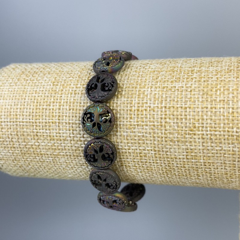 Bransoletka z hematytu i drewna, wielobarwna, średnica 12×4 mm, długość 18 cm, elastyczna
