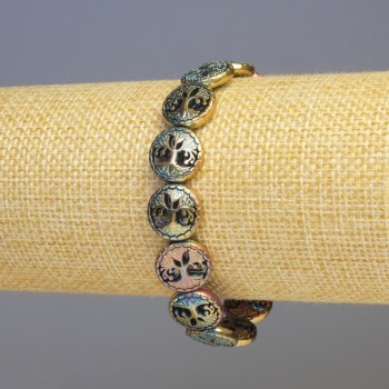 Bransoletka z hematytu i drewna, wielobarwna, matowa, średnica 12×4 mm, długość 18 cm, elastyczna