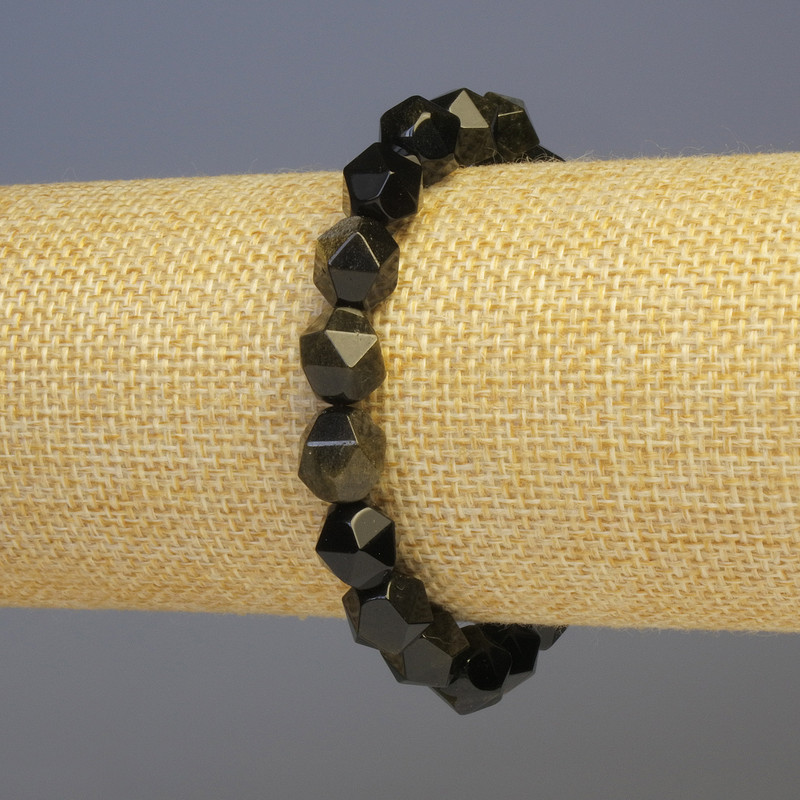 Bransoletka z obsydianu słonecznego, naturalny kamień, fasetowane koraliki o średnicy 8×8 mm, długość 18 cm +- elastyczna