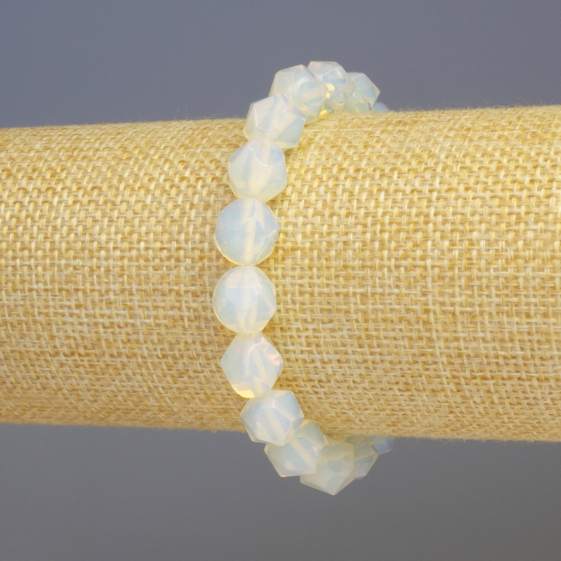 Bransoletka z opalitu, syntetyczny kamień księżycowy, kamienie wielokątne, średnica 8×8 mm, długość 18 cm, elastyczna