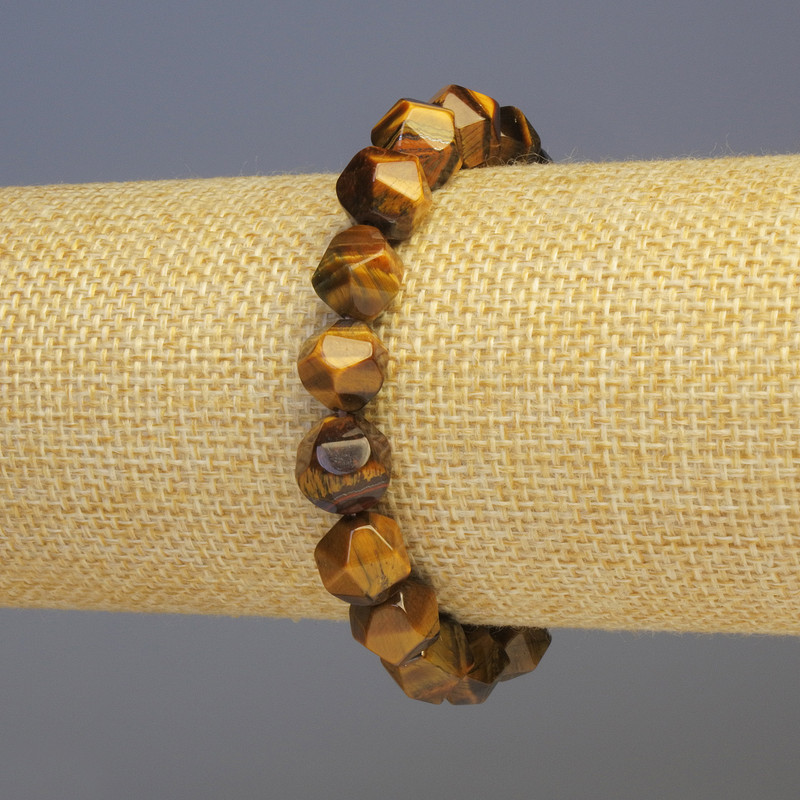 Bransoletka z naturalnym tygrysim okiem, fasetowany kamień, średnica 8×8 mm, długość 18 cm, elastyczna