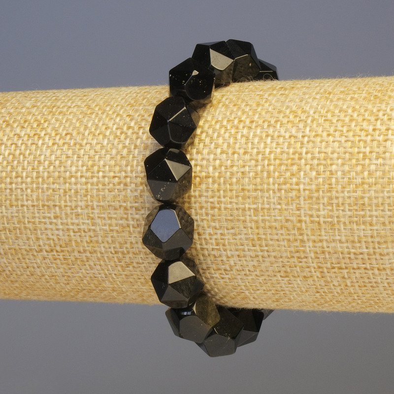 Bransoletka z obsydianu słonecznego, naturalny kamień, koraliki wielokątne, średnica 11×11 mm ±, długość 18 cm ±, elastyczna