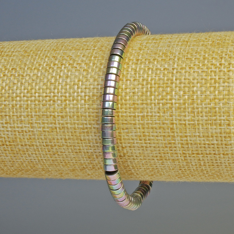 Bransoletka hematyt rondelowy, wielobarwna, średnica 5×2 mm, długość 18 cm, elastyczna