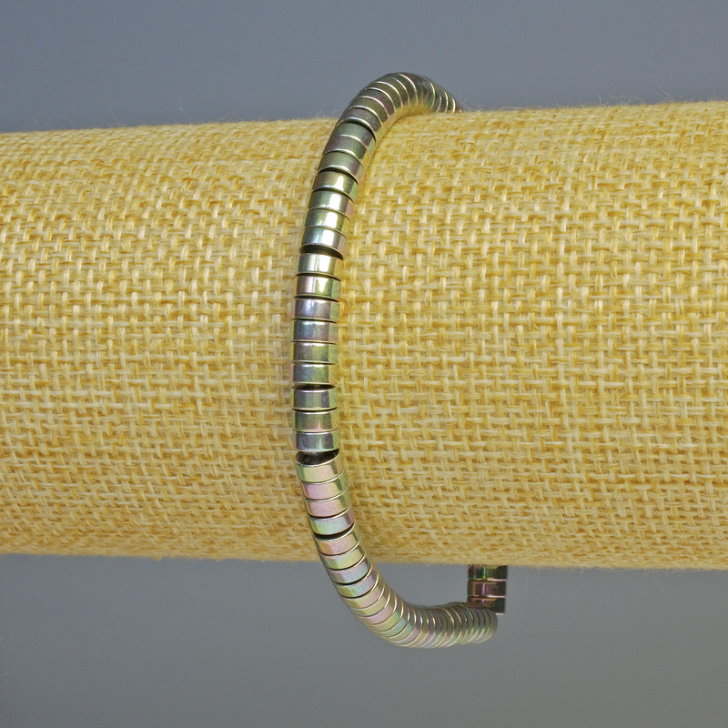 Bransoletka z hematitu rondelowa w kolorach wielobarwnych, średnica 5×2 mm, długość 18 cm, elastyczna