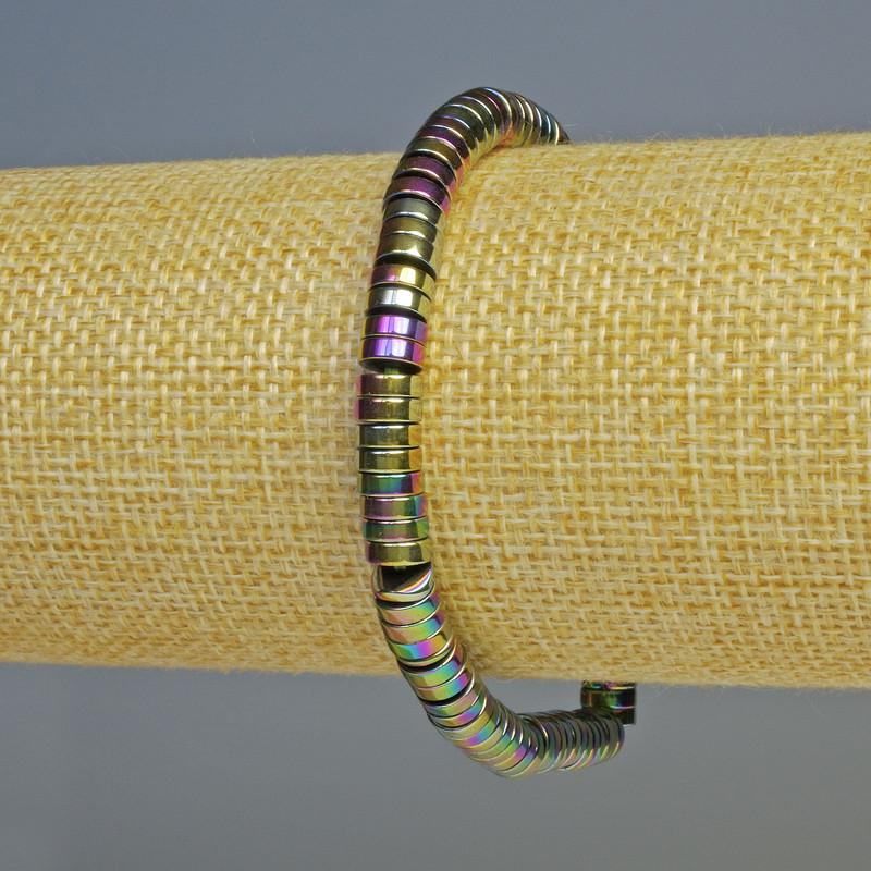 Bransoletka z hematytu rondel wielobarwny, średnica 6×2 mm, długość 18 cm, na elastycznej bazie