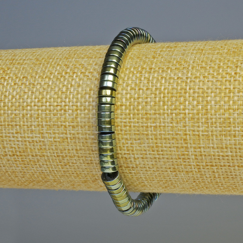 Bransoletka hematyt w kształcie rondeli, kolor chameleon zielony, średnica ok. 6×2 mm, długość ok. 18 cm, elastyczna