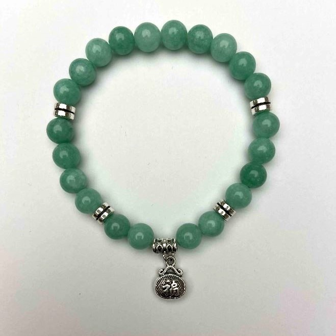 Bransoletka z jadeitu — gładkie kulki o średnicy 8 mm ±, z wstawkami, długość 18 cm ±, na elastycznej gumce