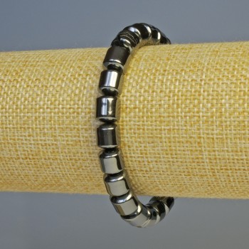 Bransoletka hematitu cylindrycznego kształtu, kolor czarny, średnica 8×8 mm, długość 18 cm, elastyczna