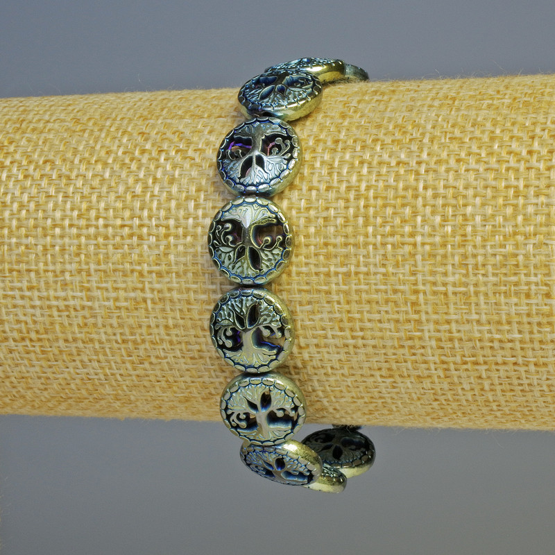 Bransoletka hematytowa «Drzewo» w kolorze kameleona, średnica 12,5×4,5 mm, długość 18 cm, elastyczna