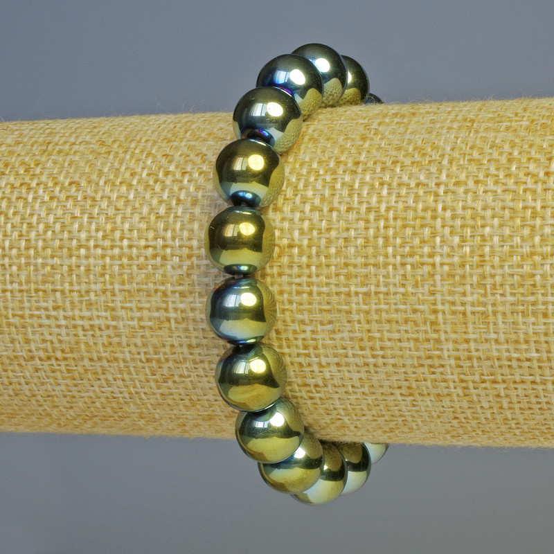 Bransoletka hematyt kuleczka w kolorze kameleon zielony, średnica 10 mm, długość 18 cm, elastyczna