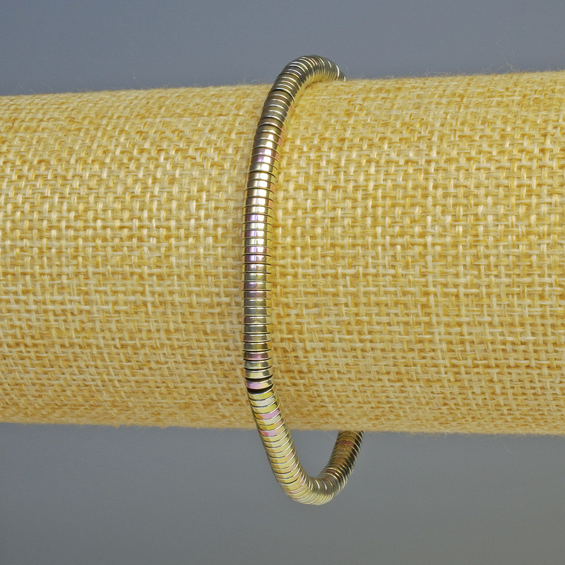Bransoletka hematyt w kształcie rondelków, kolor różowo-srebrny, średnica 4×1 mm, długość 18 cm, elastyczna