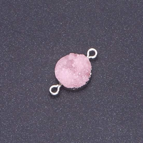 Konektor różowy «druza» akryl «srebro», średnica 14 mm, długość 3 mm