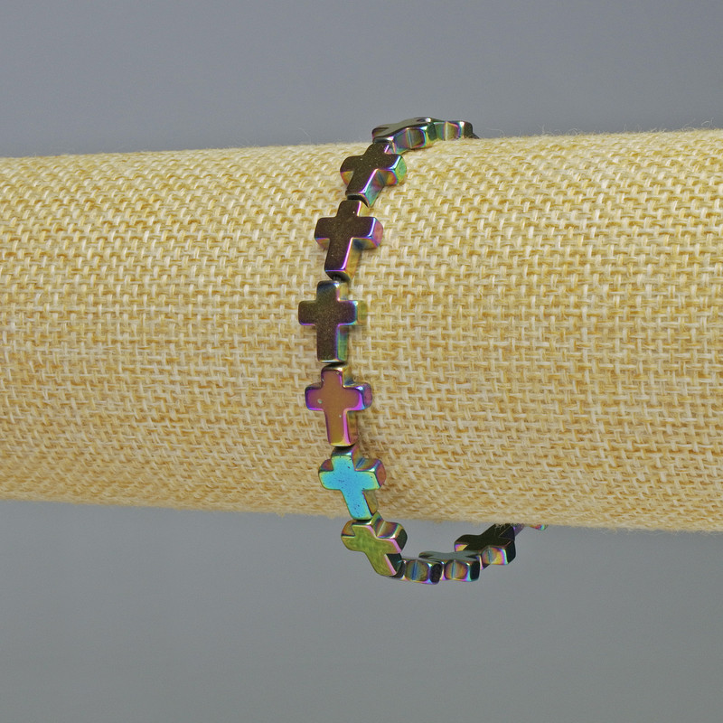 Bransoletka z hematitu «Krzyż» w kolorze kameleonowym, średnica 8,5×10,5 mm, długość 18 cm, elastyczna