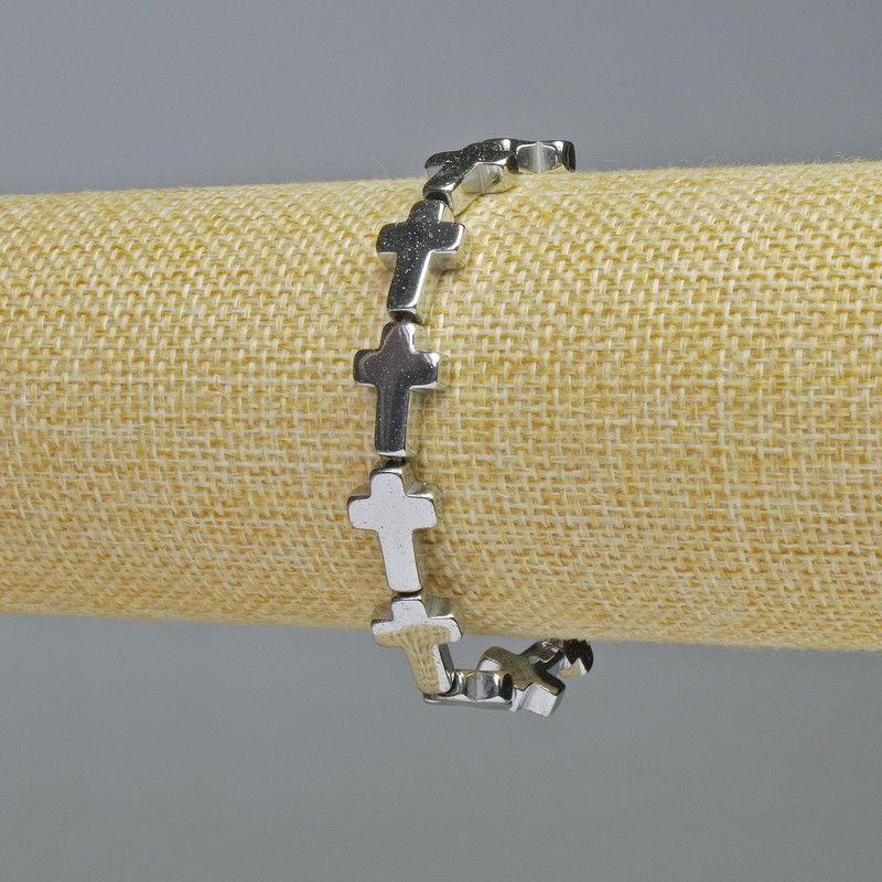 Bransoletka hematyt „Krzyż” kolor srebrny, średnica 10x14x4 mm +/-, długość 18 cm +/- elastyczna