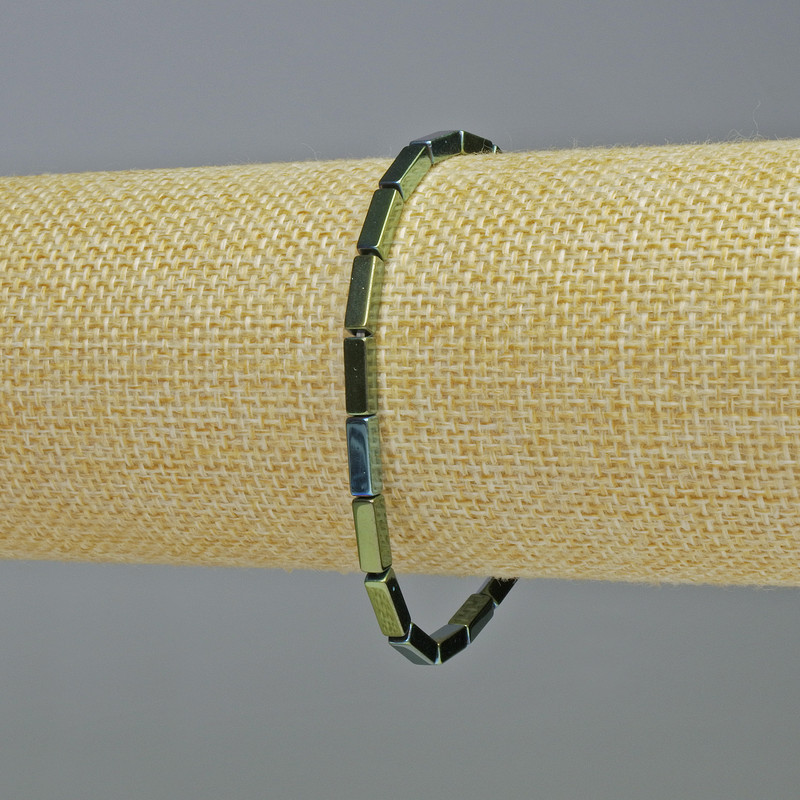 Bransoletka z hematytu w prostokątach, odcień zielonego kameleona, średnica 9×3 mm, długość 18 cm, elastyczna