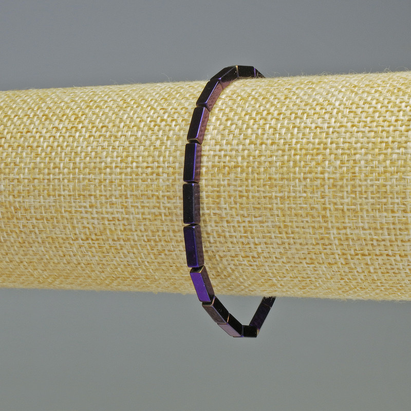 Bransoletka z hematytu w prostokątach, kolor fioletowy, wymiar 9×3×3 mm, długość 18 cm, elastyczna
