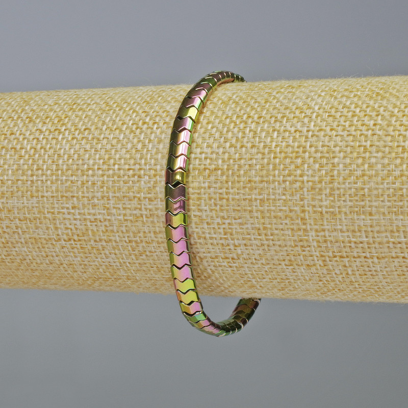 Bransoletka z hematytu w formie węża – fala w kolorze tęczowym, średnica 5×4×3 mm, długość około 18 cm, elastyczna
