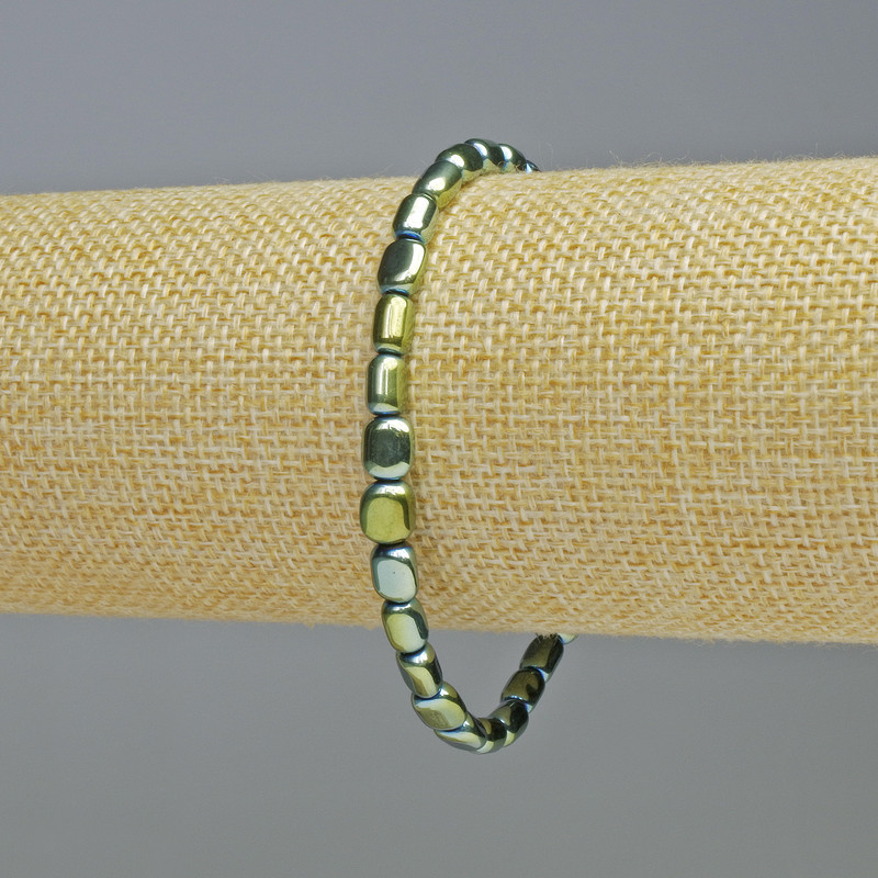 Bransoletka z hematitu owalnego kształtu, kolor zielony chameleon, średnica 7×6 mm, długość 18 cm, elastyczna