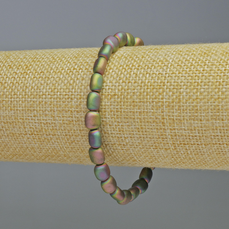 Bransoletka hematyt owalna, kolor matowy tęczowy, średnica 7×7 mm, długość 18 cm, elastyczna