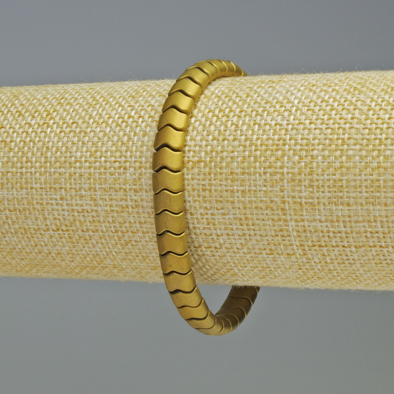 Bransoletka z hematytu wężykowa, zigzagowa fala, kolor matowego złota, średnica 7×5×5 mm, długość 18 cm, elastyczna