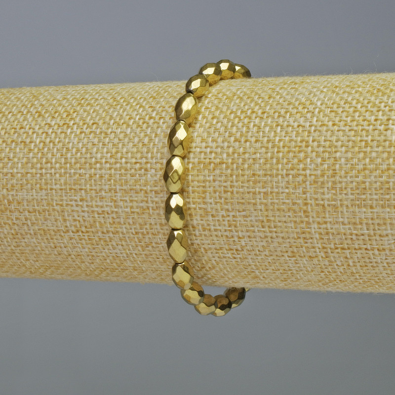 Bransoletka z hematitu fasetowanego owalna, kolor złoty, średnica 5×8 mm, długość 18 cm, elastyczna