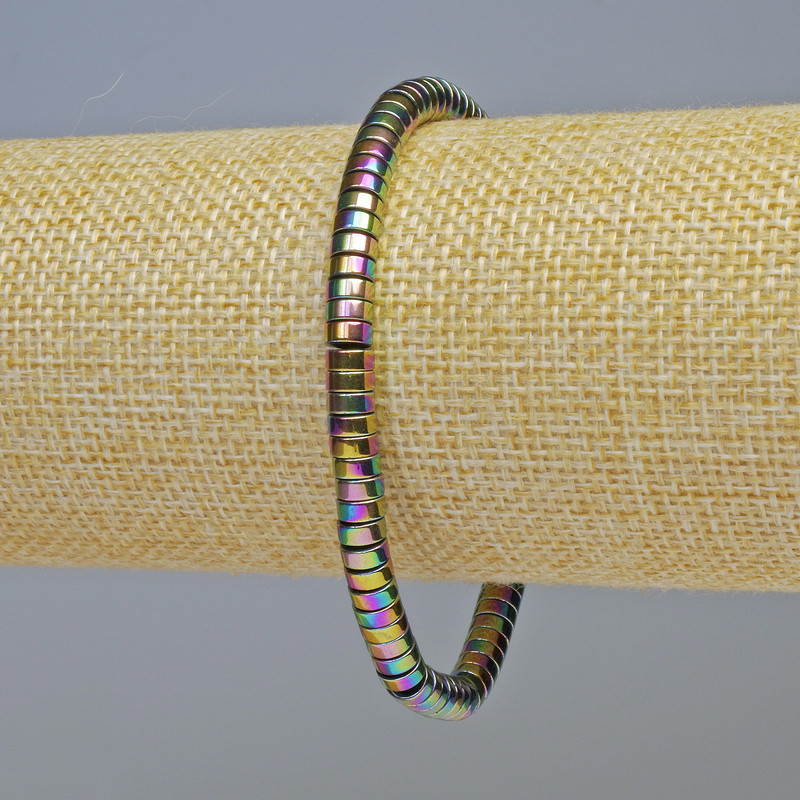 Bransoletka z hematitu w rondelkach, kolor tęczowy kameleon, średnica ok. 5×2 mm, długość ok. 18 cm, stretch