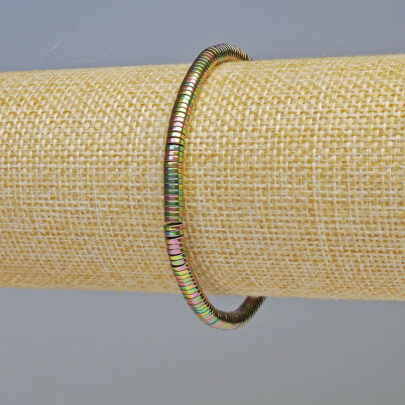 Bransoletka z hematytu w kolorach tęczowych, wielobarwna, rondelki o średnicy 4×1 mm, długość 18 cm, elastyczna