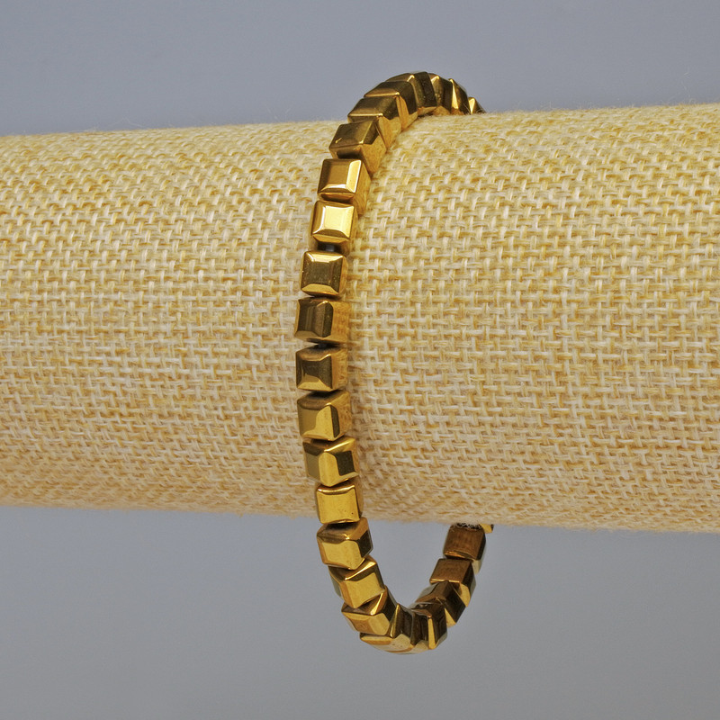 Bransoletka z hematitu – kostki, kolor ciemnego złota, średnica 6×6 mm, długość 18 cm, elastyczna