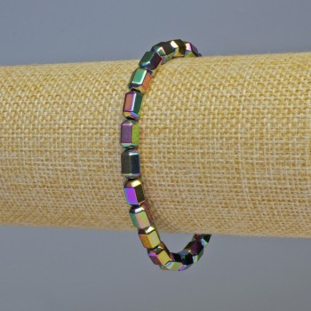 Bransoletka z hematitu w wielokolorowych sześciokątach, średnica 5×8 mm, długość 18 cm, elastyczna