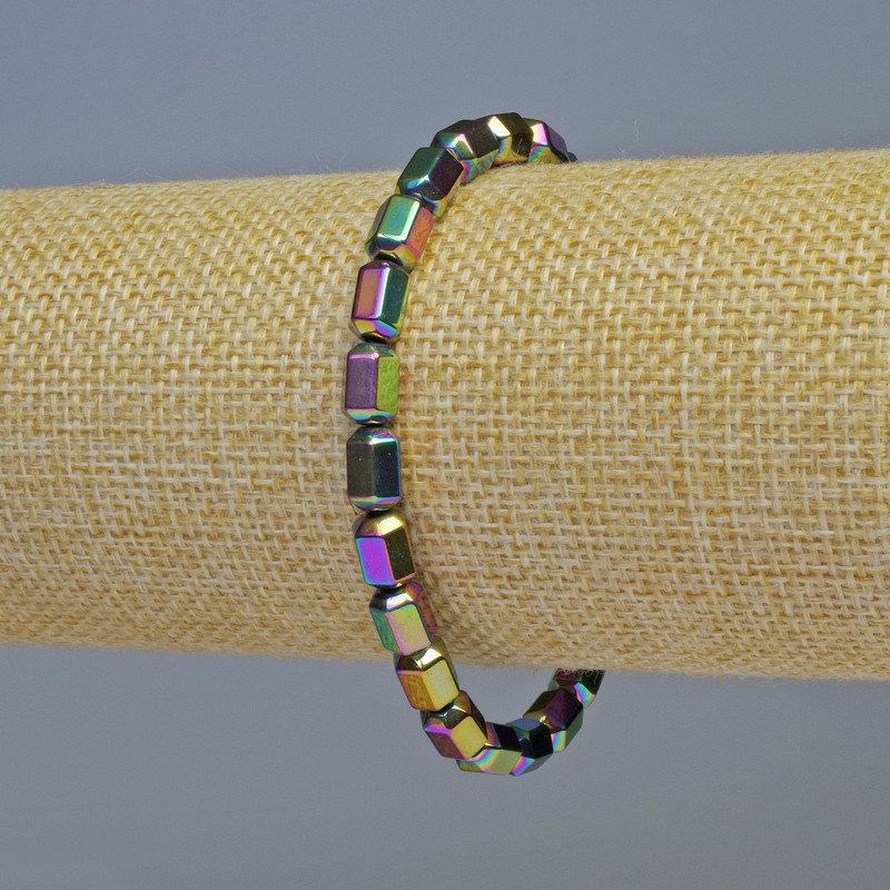 Bransoletka z hematitu w wielokolorowych sześciokątach, średnica 5×8 mm, długość 18 cm, elastyczna