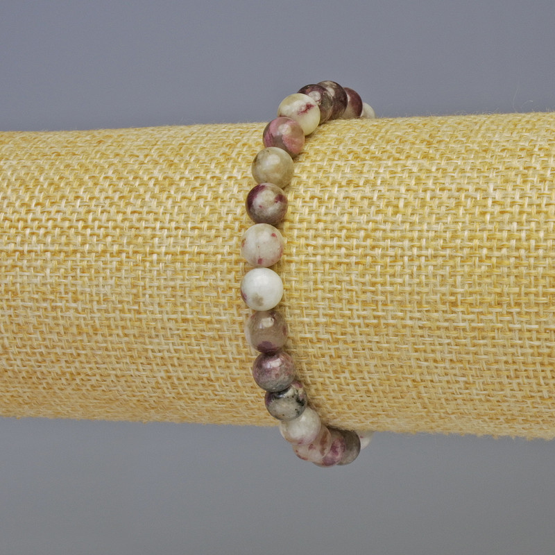 Bransoletka z różowego turmalinu, naturalny kamień, gładkie kulki, średnica 6 mm, długość 18 cm, elastyczna