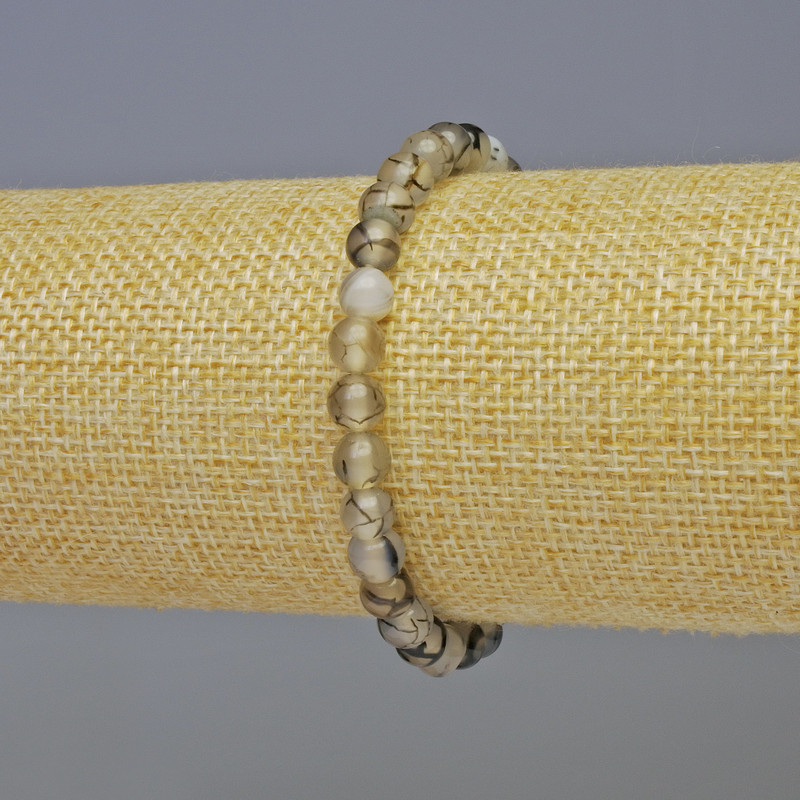 Bransoletka z agatu Żyła Smoka, gładkie kulki, średnica 6 mm ±, długość 18 cm ±, elastyczna