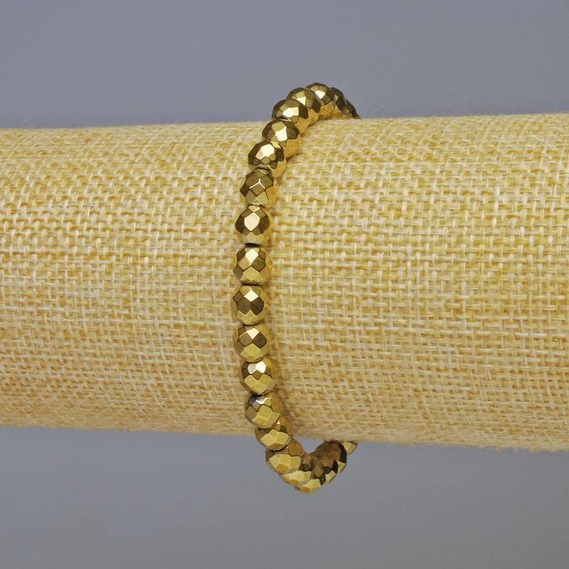 Bransoletka z hematytu fasetowanego w kolorze złotym, średnica 6 mm, długość 18 cm, elastyczna